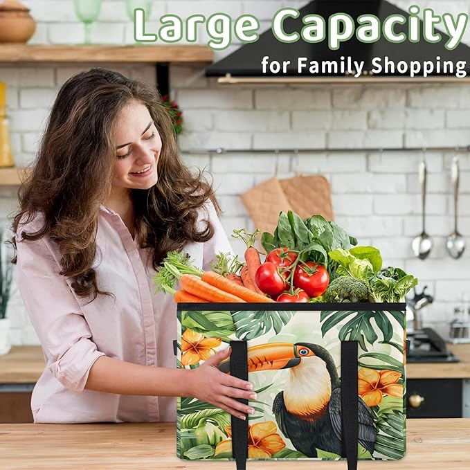 Reusable Grocery Bag, Foldable Large Shopping Tote Bag for Groceries Kitchen Picnic Car Trunk