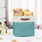 HNZIGE Foldable Storage Cubes & Baskets (3 Pack) - 13 Inch Storage Bin with Leather Handles for Toys, Clothes, Kids, Closet (