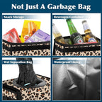 Car Trash Can with Lid Leak Proof Garbage Waterproof Bag for SUV Front Seat Multipurpose Hanging Headrest Collapsible and Portable Storage Mesh Pocket, Leopard Print