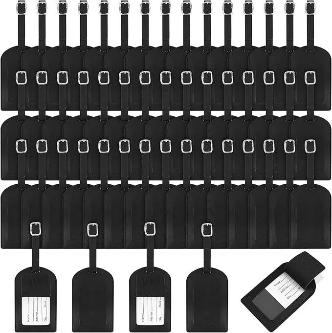 Hillban 50 Pieces Bulk Luggage Tag Travel Bag Leather Suitcase Tags with Full Privacy Cover and Name ID Card for Luggage Suit