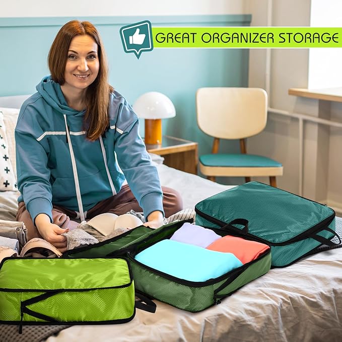 5 Pack Compression Packing Cubes for Travel Space Saving Cubes Luggage Organizer for Suitcase(Green,S)