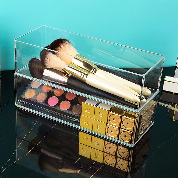 JessLab Acrylic Organizer, 2PK Cube Sections Makeup Organizer for Drawer, Makeup Organizer for Vanity, Countertop, Bathroom, 