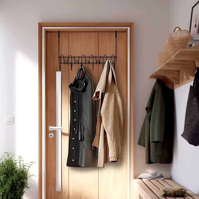Deco Brothers Over The Door Hook Organizer with 11 Hooks, Black