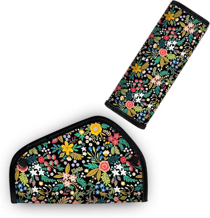 Kids Seat Belt Cover & Neck Protector - Soft Breathable Car Seat Belt Cushion for Children, Universal Fit, Hypoallergenic Travel Accessory, Wild Flower