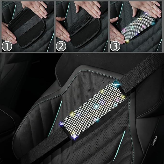 NBTEPEM 30 Pcs Multicolor Bling Car Accessories Set for Women, Steering Wheel Cover Set, Bling Console Cover, Seat Belt Cushion, Shift Knob Cushion, Cup Coaster, Rhinestone Car Hanging Accessories