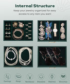 Enthralite Jewelry Box with 3 Drawers: Display Organizer for Earrings Necklaces - Gifts for Girls Women (Forest Green)