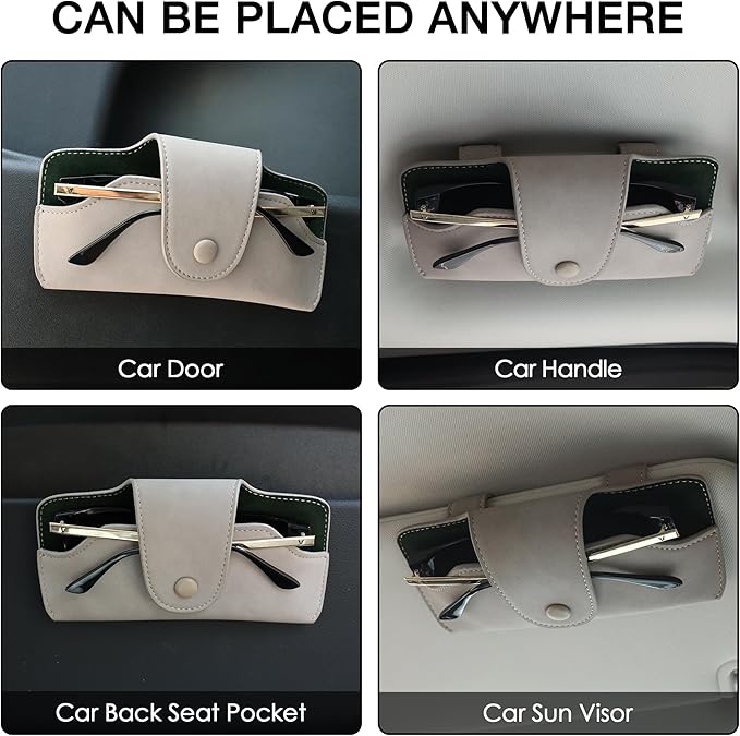 Car Sunglasses Holder for Car Visor Vegan Leather Auto Eyeglass Case with Clip Automotive Interior Visor Accessories