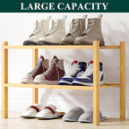 Smiry Shoe Rack, 2 Tier Small Bamboo Shoe Organizer, Stackable Free Standing Wooden Shoe Storage Shelf for Closet, Entryway, 