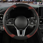 Microfiber Leather Steering Wheel Cover, Breathable, Anti Slip, 13.5 inch to 14 inch, Black with Burgundy