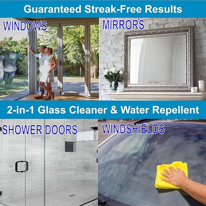 Glass CPR 2-in-1 Glass Cleaner & Water Repellent (22oz) + 2 Microfiber Applicator Towels | Deep Cleaning for Glass, Mirrors, 