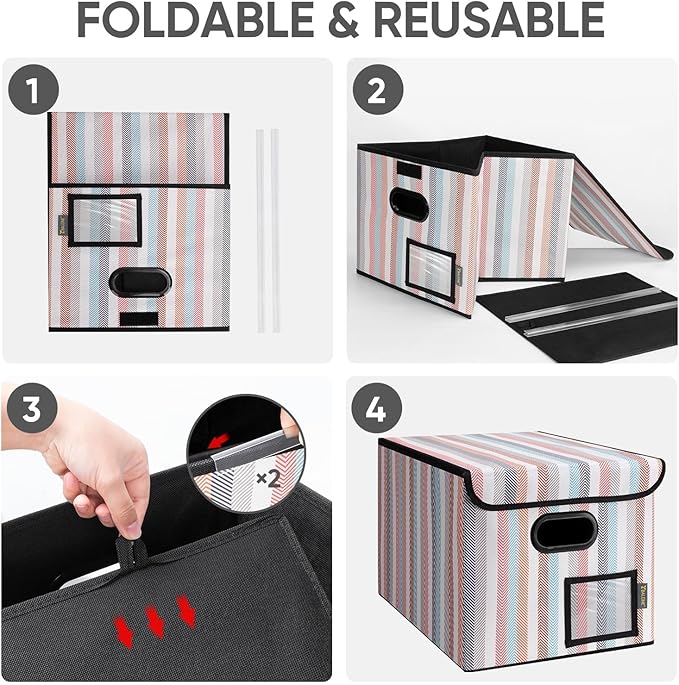 BALEINE File Organizer Box with Lid, Collapsible File Folder Organizer with Plastic Slide, Hanging File Folder Box for Office