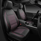 CAR PASS Piping PU Leather Car Seat Cover Full Set,Inside Zipper Design and Reserved Opening Holes，Airbag Compatible,Universal FIT for Car, SUVs,Van,Trucks（Full Set, Black & Pink）