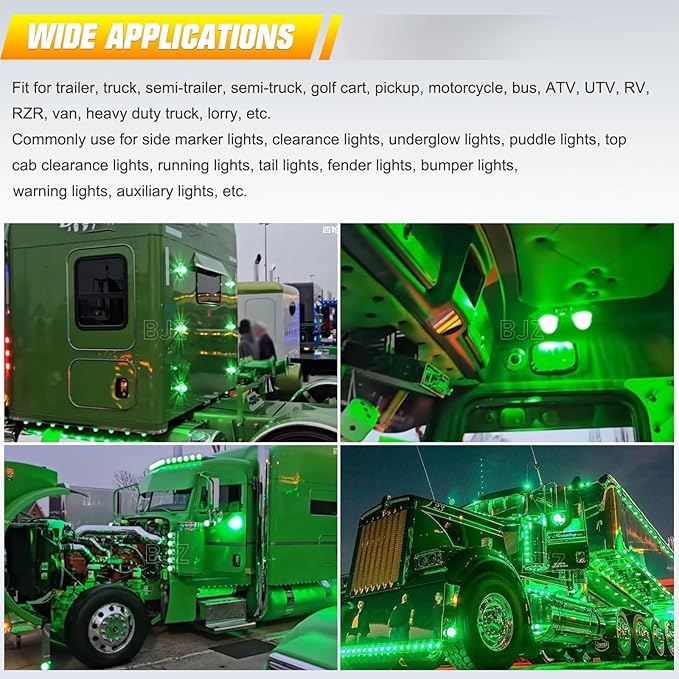 BJZ 8Pcs Green Watermelon LED Strobe+Constant Marker Lights Dual Function Watermelon-Shaped Side Marker Clearance Tail Top Cap Roof Lights for Trailer Truck Semi-Trailer Heavy-Duty Truck Bus Van