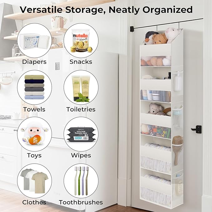 GRANNY SAYS Over the Door Organizer, 5-Shelf Behind the Door Storage with 8 Pockets and Clear Window, Anti Tilt 45lb Large Ca