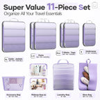 Veken 11 Set Compression Packing Cubes for Travel Essentials,Compressible Expandable Large Luggage Suitcase Organizer Bags fo