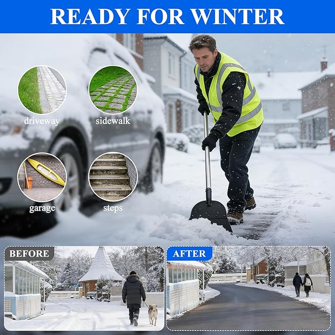 Snow Shovel Ice Scraper- Multifunctional Garden Cleaning Flat Shovel Floor Scraper Long Handle, Heavy Duty Weed Scrapers Tool, Metal Sharp Blade for Lawn Edging,Sidewalk Weeding,Driveway,Steps,67"