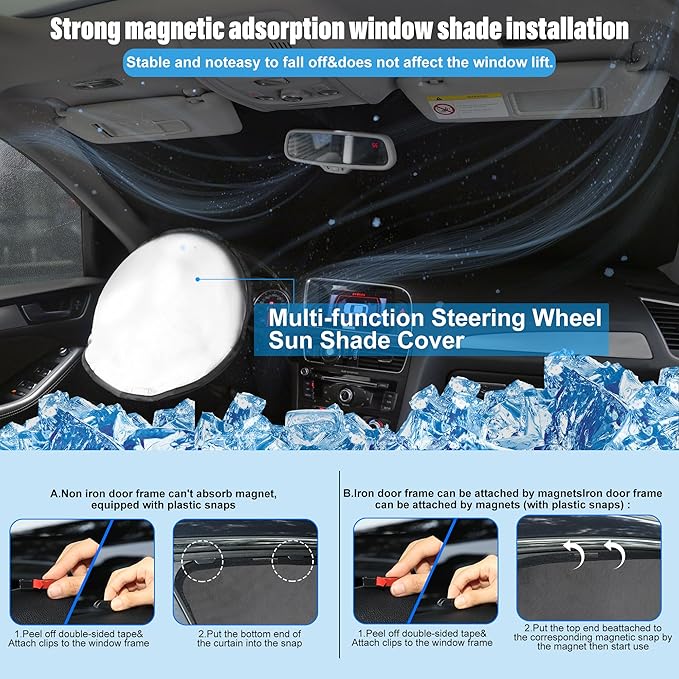 3PCS Car Window Shades Front Windshield Sun Shade Foldable Window Shade Custom Fit for 2014-2019 Porsche Ma-can Accessories Car Shades for Front Windows Anti-UV Rays Block Heat