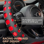 PINCTROT Race Grip Steering Wheel Cover, Anti Slip Silicone Perforated Design with Soft Touch Padding, Enhanced Grip for Sporty Driving, Universal 14.5-15 Inch (Racing Red)