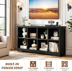 Aheaplus Wooden 8-Cube Storage Organizer with Charging Ports, Modern Cube Bookcase with Base, 3-Tier Floor Standing Open Cubb