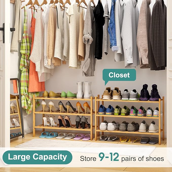 viewcare 3-Tier Free Standing Shoe Racks, Bamboo Wood Shoe Rack for Entryway & Closet, Beautiful | Natural | Functional | Stu