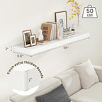 12 Inch Deep Floating Shelves | 55 Inch White Floating Shelves | 55" W x 12" D Rustic Wood Shelves for Wall | Deep White Shel
