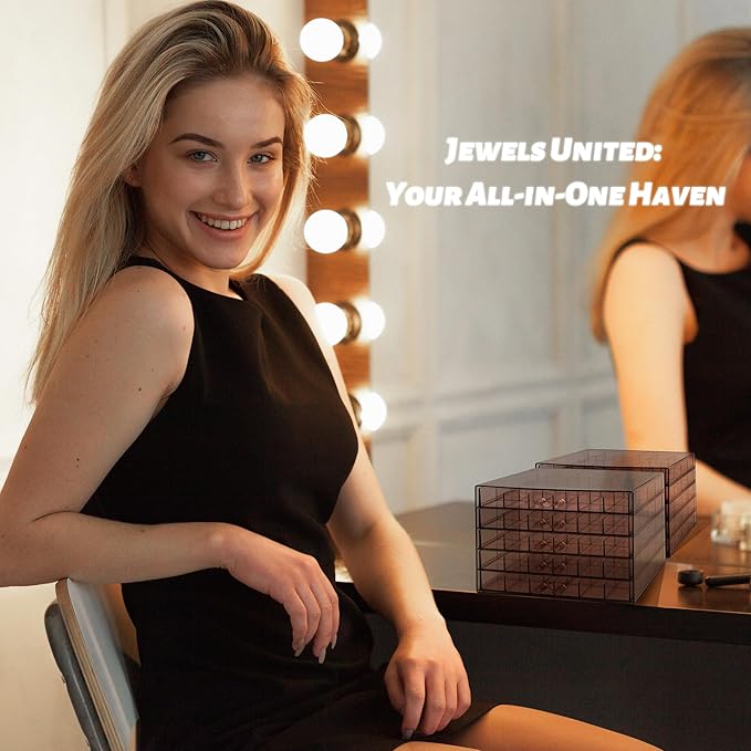 Clear Pink Acrylic Jewelry Storage Box, Earring Jewelry Organizer with 5 Drawers, 5-Layer Jewelry Box for Women, Earring Disp