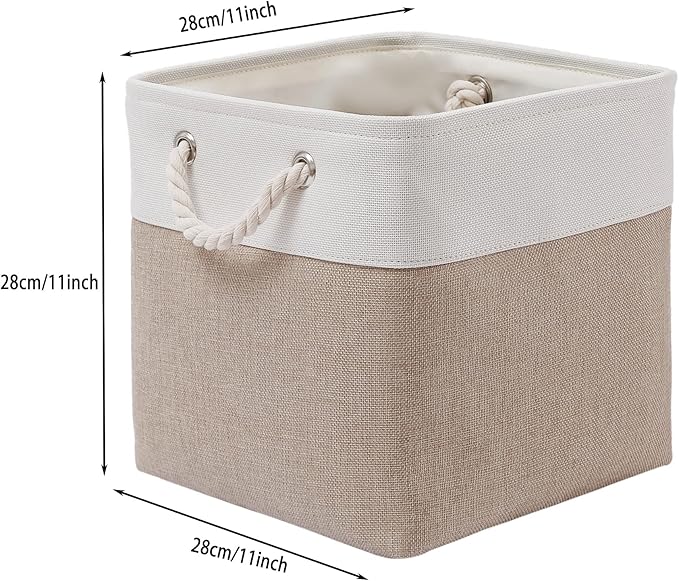 MidmmVick 11 x 11 Inch Cube Storage Bins, 6 Pack Large Collapsible Fabric Storage Bin with Ropes, Foldable Storage Cubes for 