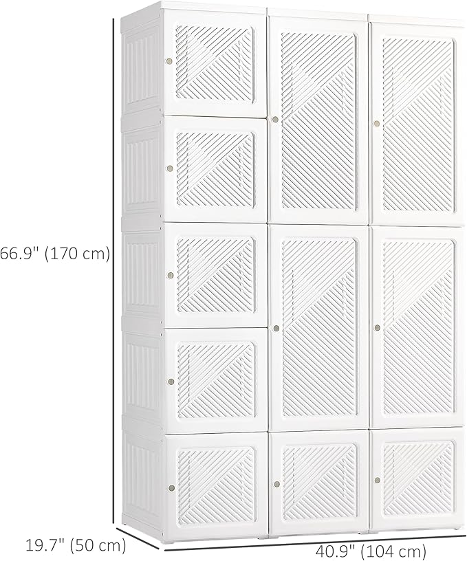 HOMCOM Portable Wardrobe Closet, Folding Clothes Storage Organizer with 8 Cube Compartments, 2 Hanging Rods, 11 Magnet Doors,