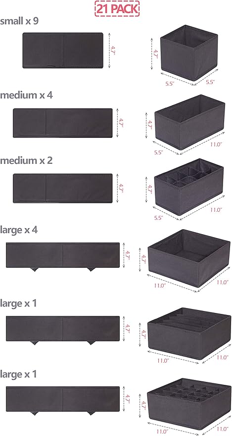 DIOMMELL 21 Pack Foldable Cloth Storage Box Closet Dresser Drawer Organizer Fabric Baskets Bins Containers Divider for Baby C