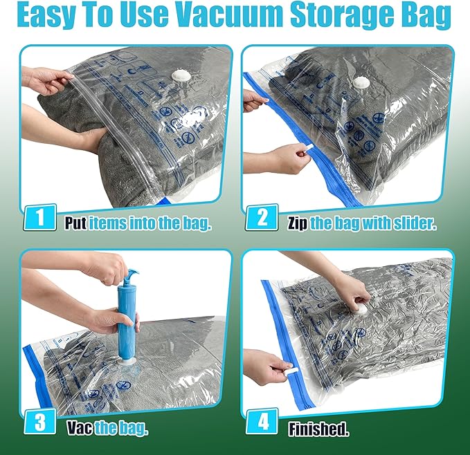 HIBAG Vacuum Storage Bags, 10 Space Saver Bags, Polyethylene (PE), Jumbo & Large Sizes, Zipper Closure, Vacuum Sealed, Ideal 