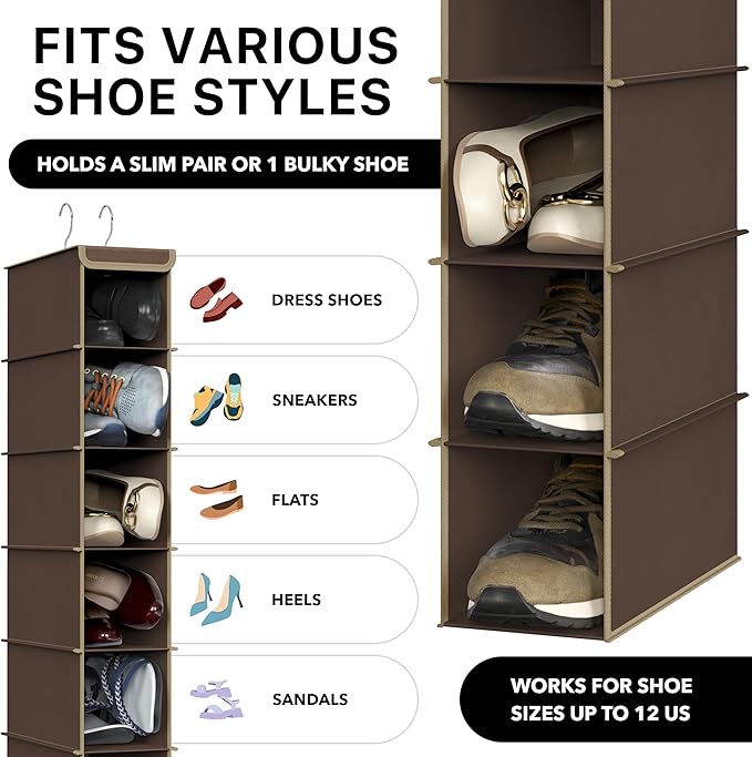 Simple Houseware 10 Shelves Hanging Shoes Organizer Holder for Closet, Brown