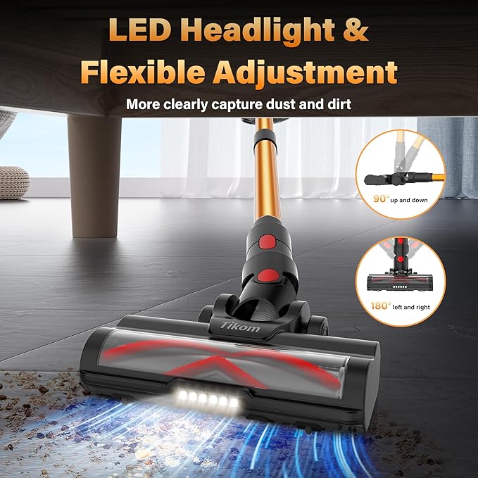 Tikom V500 Cordless Vacuum Cleaner for Home, 40000Pa/450W Stick Vacuum with LED Touch Screen, Charging Wall Dock, Anti-Tangle