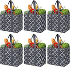 WISELIFE Reusable Grocery Bags 6-Pack Foldable Washable Large Storage Bins Basket Water Resistant Shopping Tote Bag Dark Grey