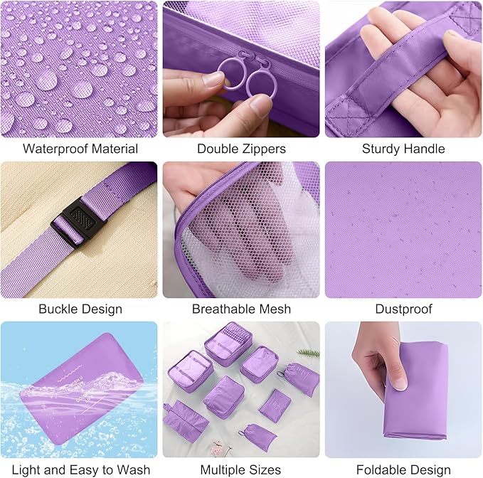 Packing Cubes for Travel - 8 Set Luggage Organizer Bags for Family, Mesh Breathable Packing Cubes for Suitcases Durable Trave