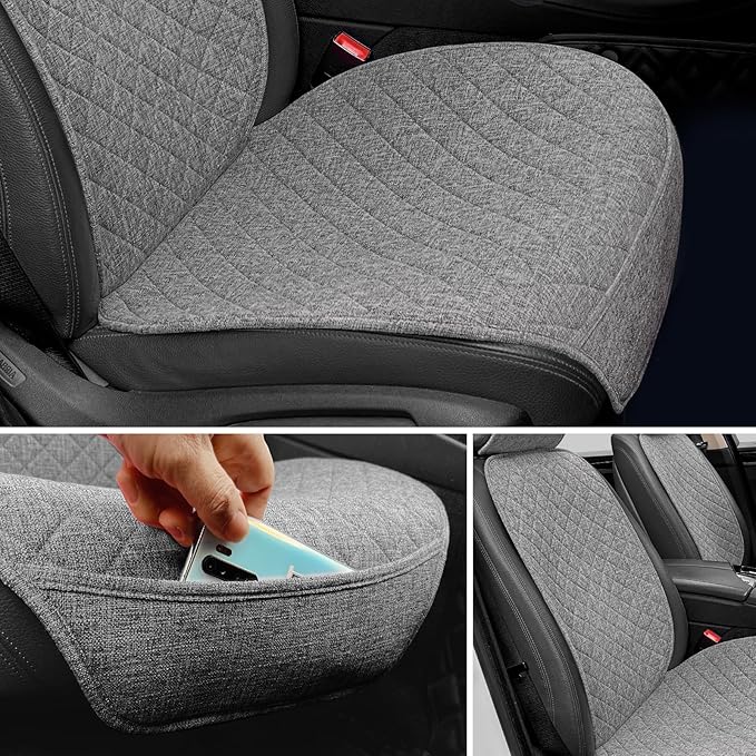 Linen Car Seat Covers Front Seat Covers Breathable Cloth Fabric Car Seat Protector - Universal Fit for Cars, Vans, SUVs, Truc