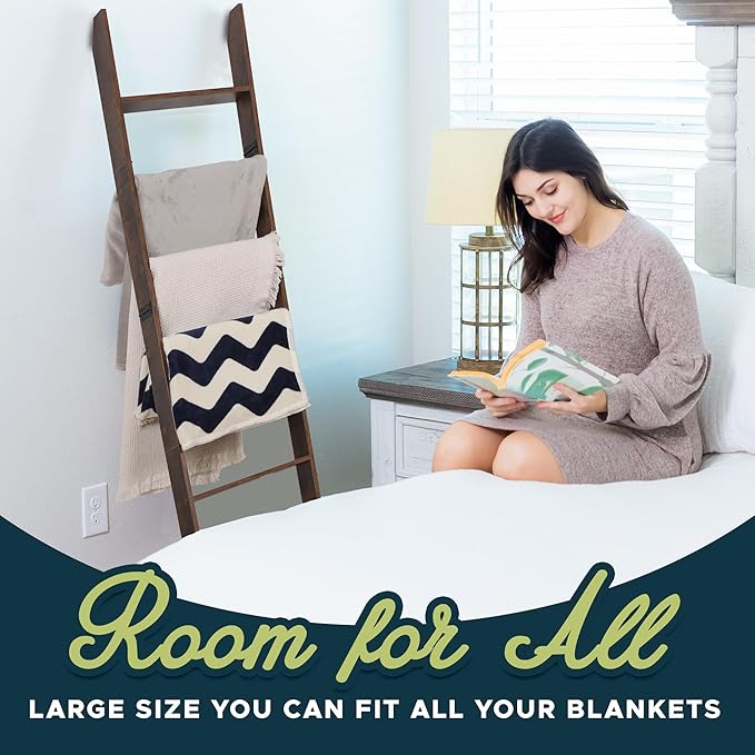 Blanket Ladder for Living Room and Bedroom, 5ft 8 inch, 6-Tier Wall Leaning Laminate Snag Free Construction (Rustic Hickory) 
