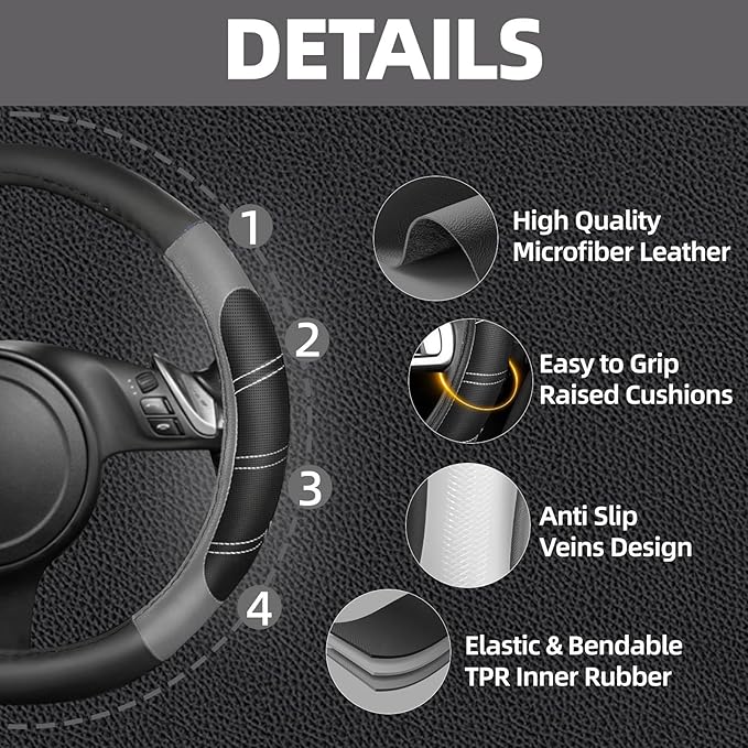 NBTEPEM Customized Auto Car Steering Wheel Cover for Honda Accord, Civic, CR-V, HR-V, Pilot, Microfiber Leather Sport Steerin