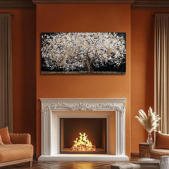 Gold Wall Decor Black Art Tree Wall Art for Living Room Canvas Painting Canvas Pistures Framed Modern Artwork for Home Kitche