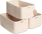NaturalCozy 13.5”x8.5”x5.5” Storage Baskets for Shelves 3 Pack | Cotton Rope Woven Small Baskets for Organizing | Small Stora