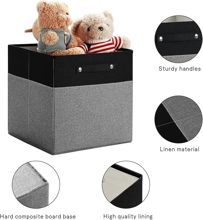 FinishingBo 13 x 13 Inch Fine Linen Storage Bins with Handles，Fabric Cube Boxs，Basket Organizers for Shelves for Home, Closet