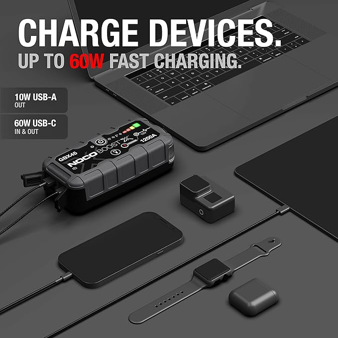 NOCO Boost X GBX45: 1250A UltraSafe Jump Starter - 12V Lithium Battery Booster Pack, Portable Jump Box, Power Bank & Jumper