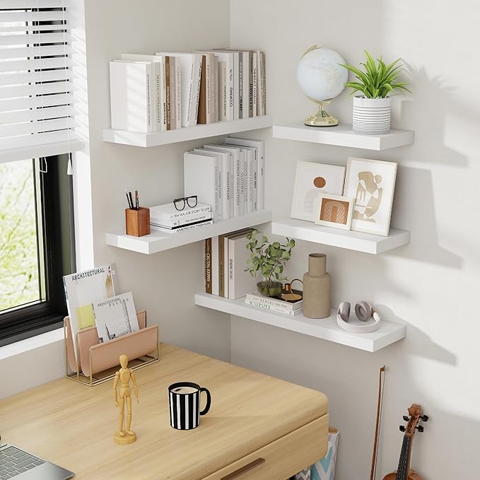 30 Inch Floating Shelves, 8 Inch Deep Floating Shelves for Wall, Hanging Shelf with Invisible Brackets, Deep Shelves for Bath