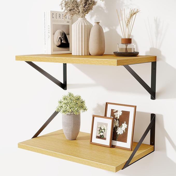 Floating Shelves for Wall,18" Wall Mounted Shelves Set of 2,Wood Floating Shelf with Bracket,Sturdy Metal Bracket Bookshelves