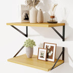 Floating Shelves for Wall,18" Wall Mounted Shelves Set of 2,Wood Floating Shelf with Bracket,Sturdy Metal Bracket Bookshelves