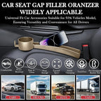 Car Seat Gap Filler Set of 2, Upgraded Car Side Seat Gap Fillers with Organizer, Cup Holder & Hook Function, Inserts Between Front Seats Console Catcher 4in1 Gap Stopper Fill Plug Storage Box (Beige)