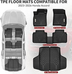 YITAMOTOR Floor Mats & Trunk Mat Fit for Honda Accord 2026 2025 2024 2023 (Gasoline & Hybrid), All Weather TPE Floor Liner Custom Fit for Accord Accessories, 1st, 2nd Row and Cargo Liners, Black