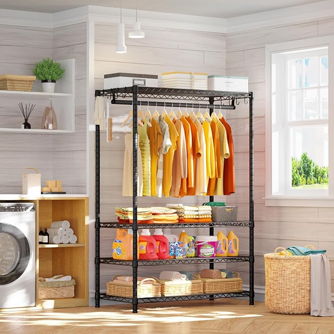 Ulif H4 Plus Portable Closets, 4-Tier Clothes Garment Rack for Bedroom and Cloakroom, Metal Clothing Storage and Organizer Wa
