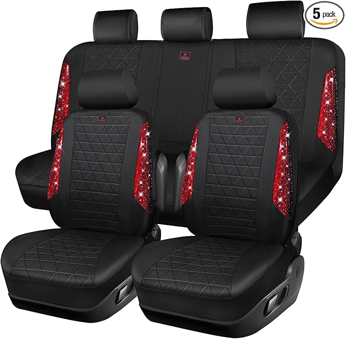 CAR PASS Oxford Bling Diamond Car Seat Covers Full Set Interior Sets, Waterproof Shining Glitter Sparkly Crystal Universal Ar