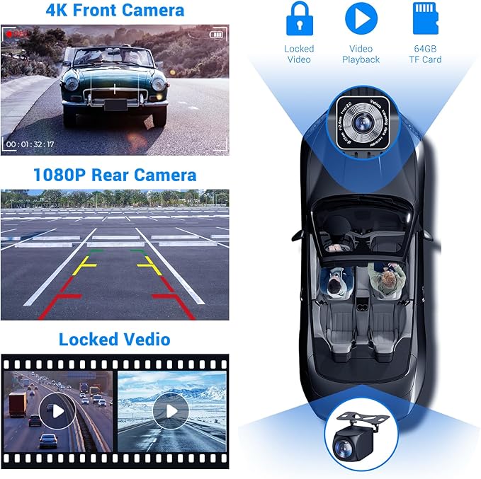 Wireless Apple Carplay Screen for Car 4K Dash Cam, 9" Portable Apple Carplay & Android Auto Car Stereo, with 1080p Backup Cam