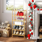 6-Tier Small Shoe Rack for Entryway, Stackable | Heavy Duty | Multi-Function, Bamboo Free Standing Shoe Racks for Bedroom Hal